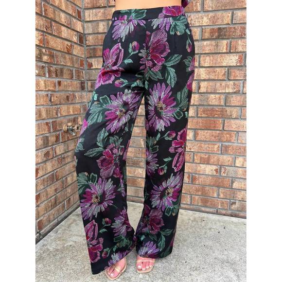 NEW BTFL-LIFE mala midnight blooms pants in black multi - Picture 1 of 4